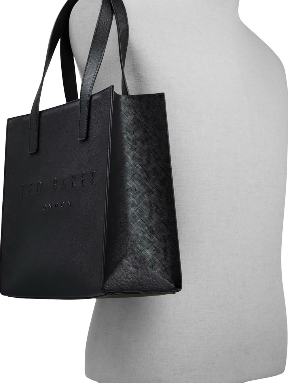 NWT Ted Baker London Black Textured Tote Handbag with Flower Charm